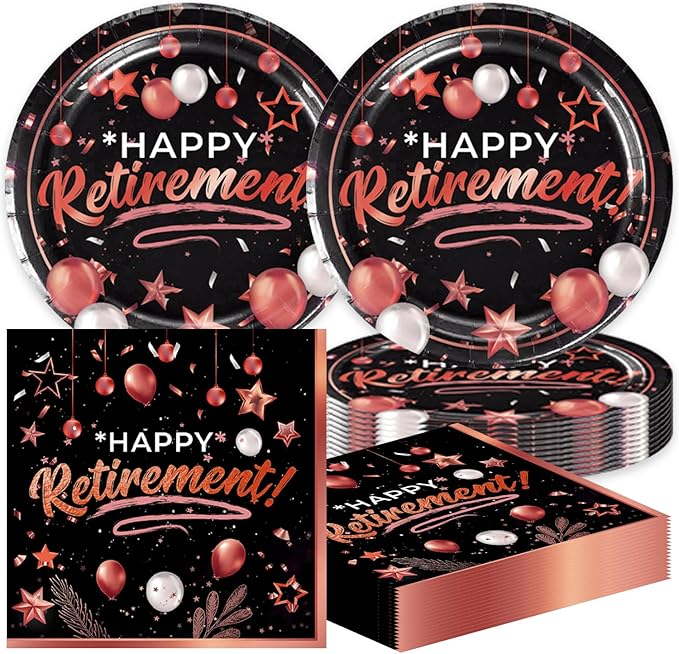 40pcs Retirement Party Decoration,include 20 dessert plate, 20 Napkin,Used for Rose Gold Retirement Party Supplies