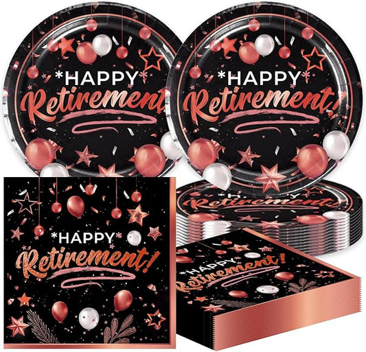 40pcs Retirement Party Decoration,include 20 dessert plate, 20 Napkin,Used for Rose Gold Retirement Party Supplies
