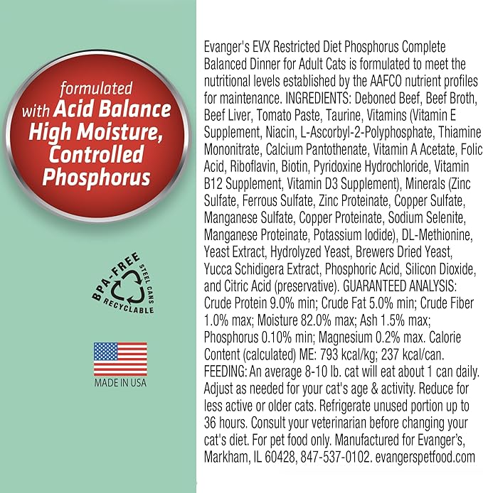 Evanger's EVX Restricted Diet: Phosphorus Canned Cat Food - 24, 5.5 oz Cans