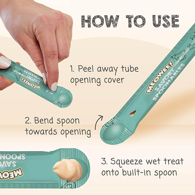 Savory Spoonables with Real Duck, Beef and Rabbit for Cats, 8 Count, Treat Your Cat to Triple Flavor Squeezable Lickable Wet Treats with Built-in Spoon for Less Mess