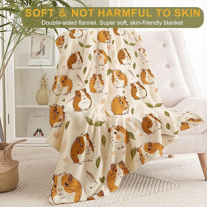 Guinea Pig Blanket Plush Flannel Throw Blanket - Ultra Soft & Warm, Comfy & Lightweight - Perfect for Couch, Travel, Bedroom, Bed, Living Room - Cozy, Fuzzy Gift 50in×60in