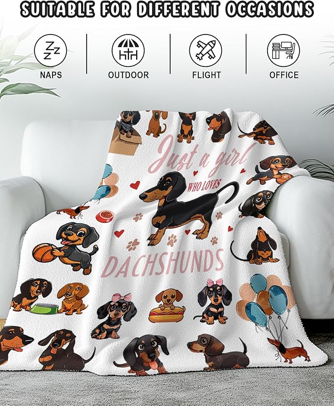 Dachshund Gifts for Women, Wiener Dog Gifts for Girl, Weiner Dog Blanket for Women, Just A Girl Who Love Dachshunds, Dachshund Blanket for Girls 50" X 60"