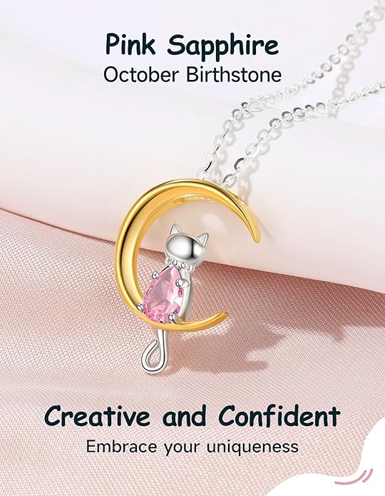 Birthstone Necklace for Women Girls, Cat Necklaces 925 Sterling Silver Teardrop Pendant 18K Gold-Plated Birthstone Jewelry Gifts for Birthday Easter