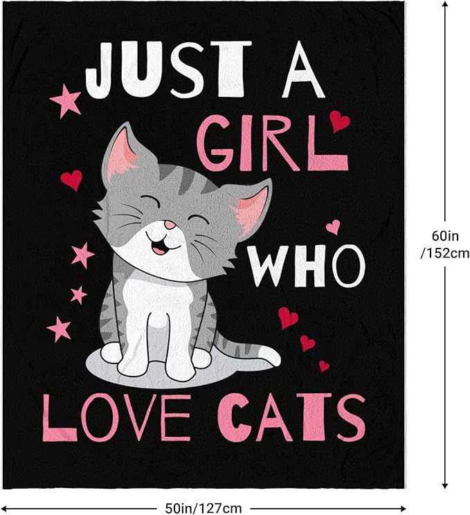 Cute Cat Throw Blanket Ultra Soft Warm Cozy Lightweight Microfiber Blankets Flannel Sherpa Fuzzy Plush Throws for Sofa Couch Bedding All Season, Just a Girl Who Loves Cats 60"x50"