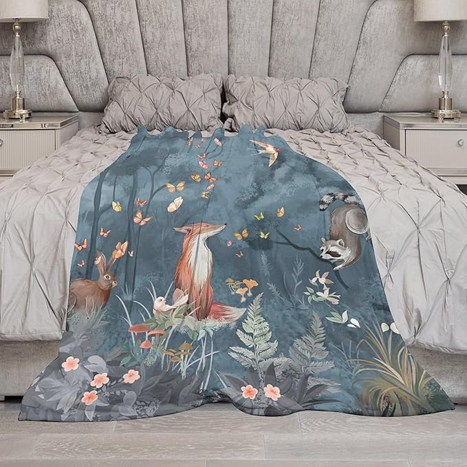 Fox Print Blanket Rabbit Red Panda Forest Animals Throw Blankets for Couch Sofa Stuff Decor Soft Cozy Fleece Plush Flannel Bedding Blanket Gifts for Baby Girls Boys Kids Adults Lover Men Women 40"x50"