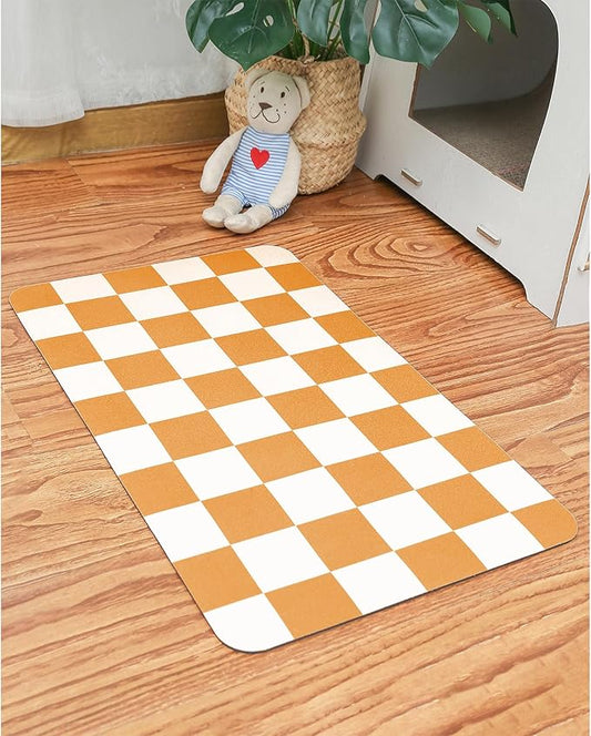 Ralxion Checkered Dog Feeding Mat, Absorbent Mats for Dog Food and Water Bowl, Dispenser, Aesthetic Purple Checkerboard Pet Placemat for Dogs, Cats, Puppy Accessories (Orange, 12 x 19)