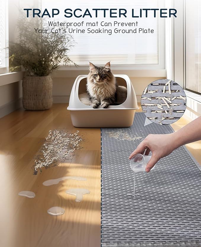 BurgeonNest 45"x 32" Cat Litter Mat, Washable Extra Large XL Kitty Litter Trapping Mat, Smooth and Comfortable Material