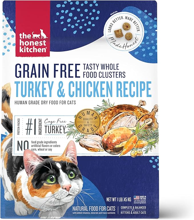 The Honest Kitchen Whole Food Clusters Grain Free Turkey & Chicken Dry Cat Food, 1 lb Trial Pouch