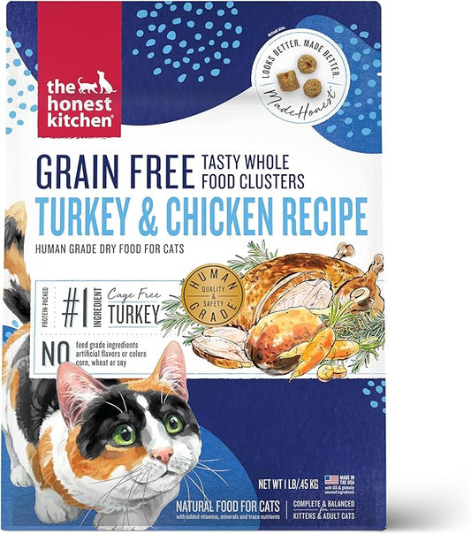 The Honest Kitchen Whole Food Clusters Grain Free Turkey & Chicken Dry Cat Food, 1 lb Trial Pouch