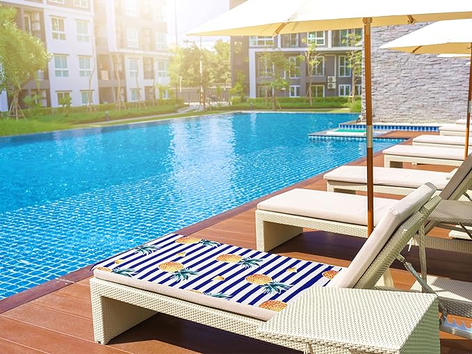 LIVILAN Oversized Striped Pineapple Beach Towel for Women Girls, 30”x60” Microfiber Thin Lightweight Super Absorbent, Quick Dry Sand Free Clearance Towel Pineapple Gifts