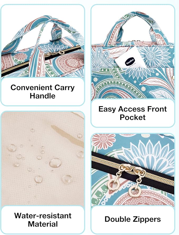 BAGSMART Toiletry Bag Travel Bag with Hanging Hook, Water-resistant Makeup Cosmetic Bag Travel Organizer for Accessories, Shampoo, Full Sized Container, Toiletries (Green Paisley, Large)