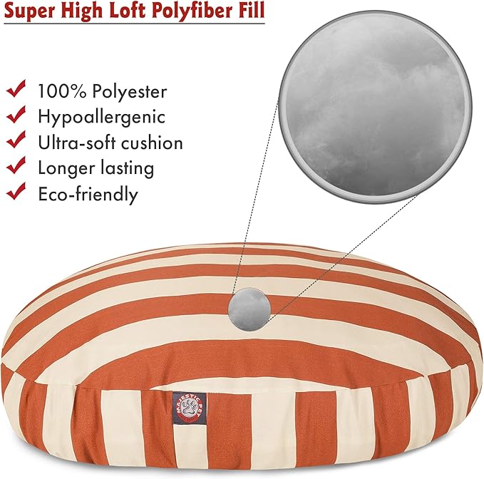 Burnt Orange Vertical Stripe Large Round Indoor Outdoor Pet Dog Bed With Removable Washable Cover By Majestic Pet Products