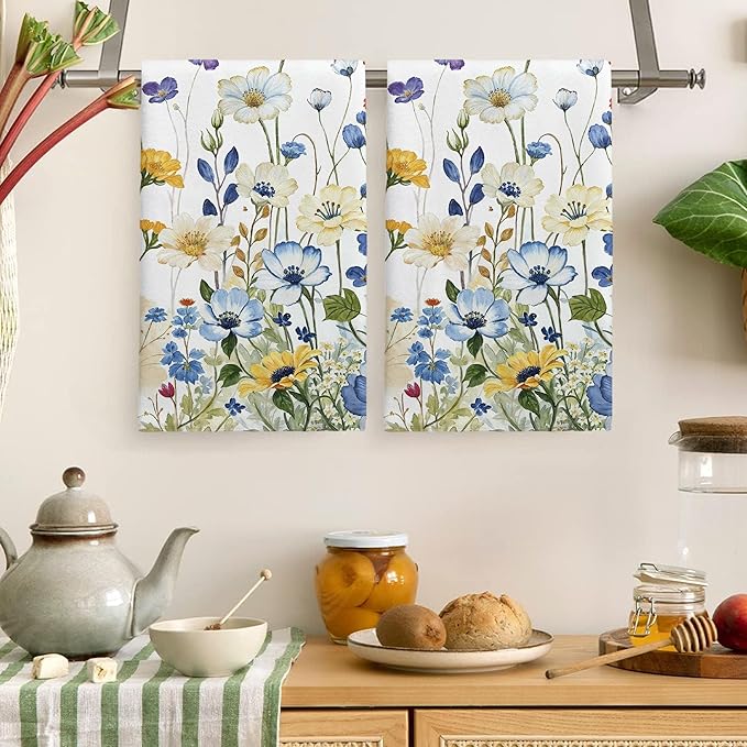 kampdream Faxdong Floral Hand Towel Set of 2, Watercolor Wildflower Botanical Plant Leaves Design Soft Absorbent Towels for Home Hotel Gym Spa Bathroom, Multi1 16×27 inch