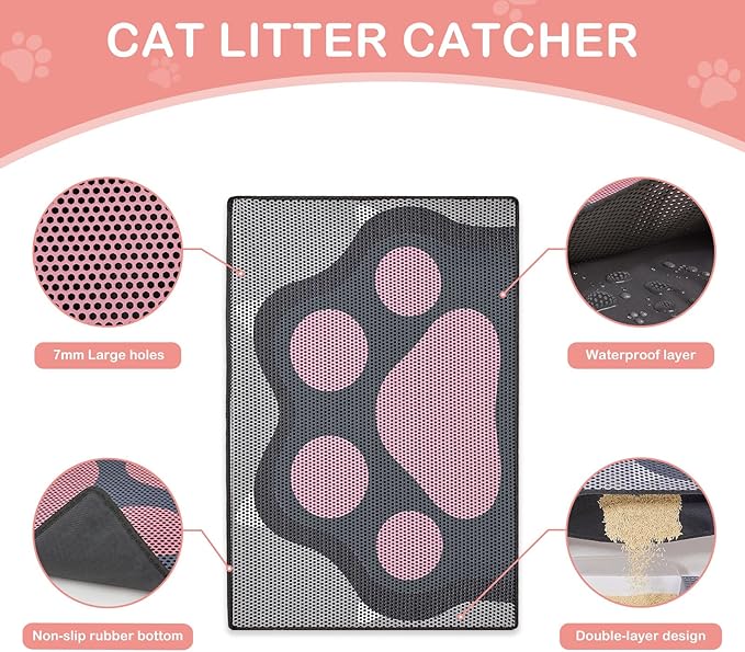 Bienbee Cat Litter Mat, 30"x24" Cat Litter Trapping Mat, Double Layer Litter Mat with Non-Slip Rubber Bottom, Urine and Water Proof, Keeps Floors Clean Cat Claw L