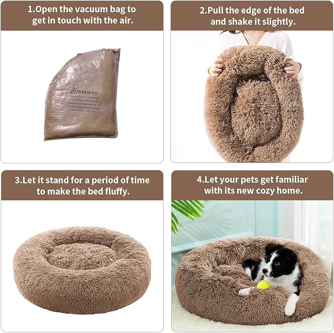 Small Cat Bed for Indoor Cats, Self-Warming Donut Kitty Bed for Small Cats Keeping Warm, Washable Pet Bed with Anti Slip Base, LightCoffee 23‘’