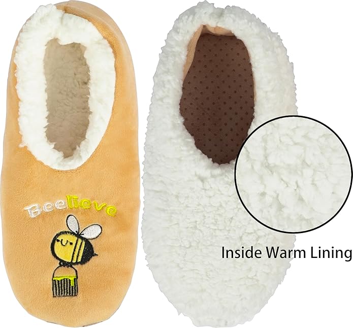 BenSorts Fuzzy Slipper Socks for Women Funny House Slippers with Grips