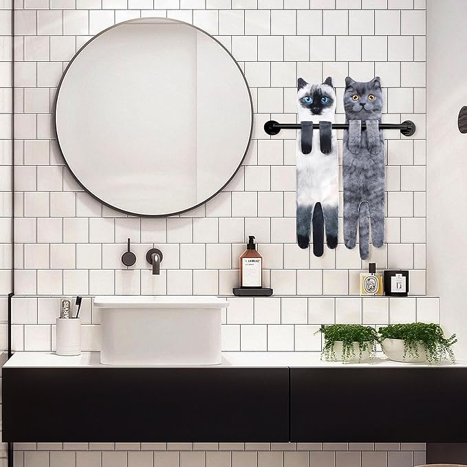 Cat Funny Hand Towels for Bathroom Kitchen- Cute Decorative Kitten Decor Hanging Face Towels- Unique Housewarming Valentines Mothers Birthday Gifts for Women Mom Cat Lovers
