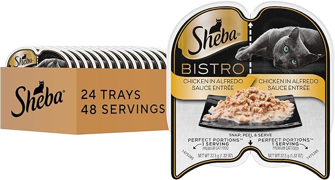 Sheba Perfect Portions Bistro Adult Wet Cat Food, Chicken in Alfredo Sauce Entree, (24) 2.6 oz. Twin-Pack Trays
