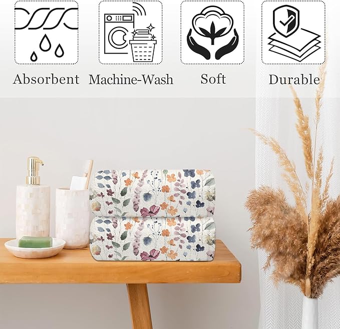 Watercolor Flowers Bathroom Hand Towel Set of 2,Vintage Botanical Floral Leaves Fingertip Kitchen Hand Towel,Soft Absorbent Decorative for Hotel Gym Yoga Home Decor