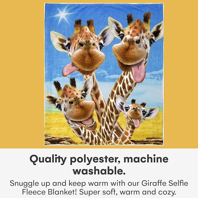 Dawhud Direct Selfie Giraffe Fleece Blanket for Bed, 50" x 60" Giraffe Fleece Throw Blanket for Women, Men and Kids - Super Soft Plush Giraffe Blanket Throw
