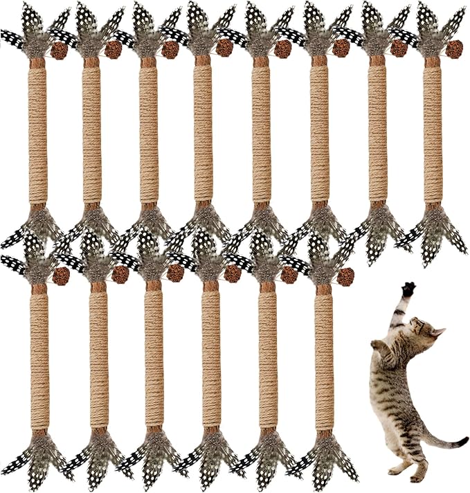 Cat Toys,14Pack Silvervine Cat Feather Toy Kitten Chew Stick Catnip Treat with Bell for Cleaning Teeth Indoor Kitty Teaser Wand Molar Snack Interactive Pet Rabbit Bunny Hamster Guinea Pig