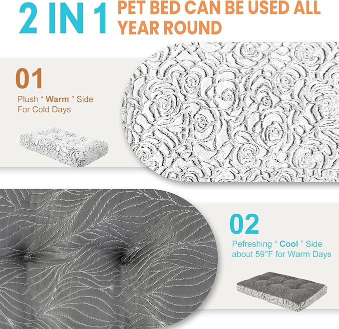 2 in 1 Dog Bed Crate Pad Mat Washable Reversible (Cool & Warm) Soft Fluffy Pet Kennel Beds for Large Medium Small Puppy Cat Sleeping Mattress Machine Wash Dog Cooling Mats (Dot Grey, 29"*21")