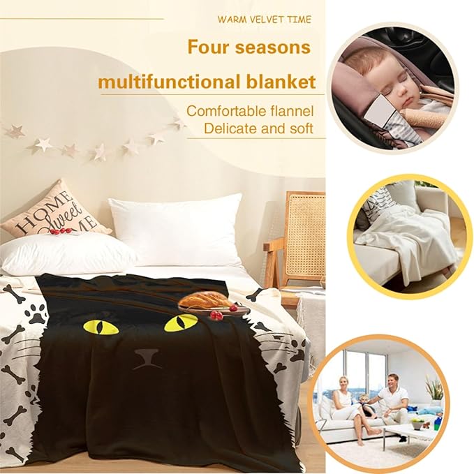 Black Cats Throw Blanket Super Soft Cozy Black Cat Blanket for Kid Adult Women Men Best Hallowen for Cat Mom Cat Lovers Cute Pet Cats Blanket for Couch Bed Sofa Dorm Home Decor(50"X40")