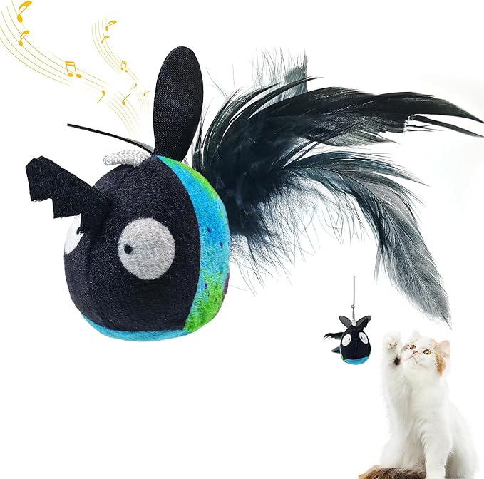 Chirping Cat Toys Hanging Cat Feather Toy - Catnip Interactive Cat Toys for Indoor Cats - Automatic Cat Toy for Cat Exercise & Kicker to Self Play (Cow Pangpang)