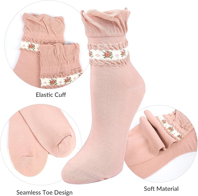 Benefeet Sox Womens Girls Ruffle Crew Socks Novelty Cute Frilly Dress Socks Cotton Lettuce Trim Turn-Cuff High Ankle Sock