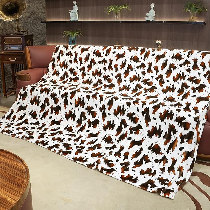 Fleece Blankets King Size Cow Print Blanket for Bed Couch, Soft Cozy Fuzzy Large Blanket, Luxury King Size Cow Throw Blankets 108x90 Inches
