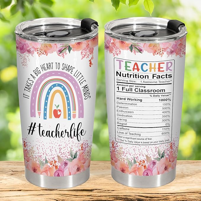 34HD Teacher Tumbler with Lid, 20oz Stainless Steel Coach Life Mug, It Takes Big Heart To Shape Little Minds Cup, Unique Gifts for Teacher Appreciation Birthday Christmas School