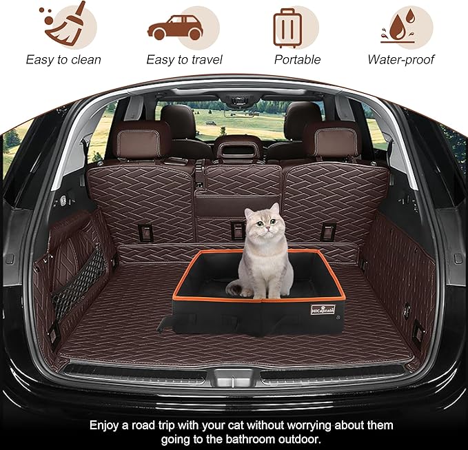 HiCaptain Portable Cat Litter Box, Foldable Litter Box for Travel in Car, Collapsible Toliet Tray Carrier for Small Medium Cats - Medium Black, 006M