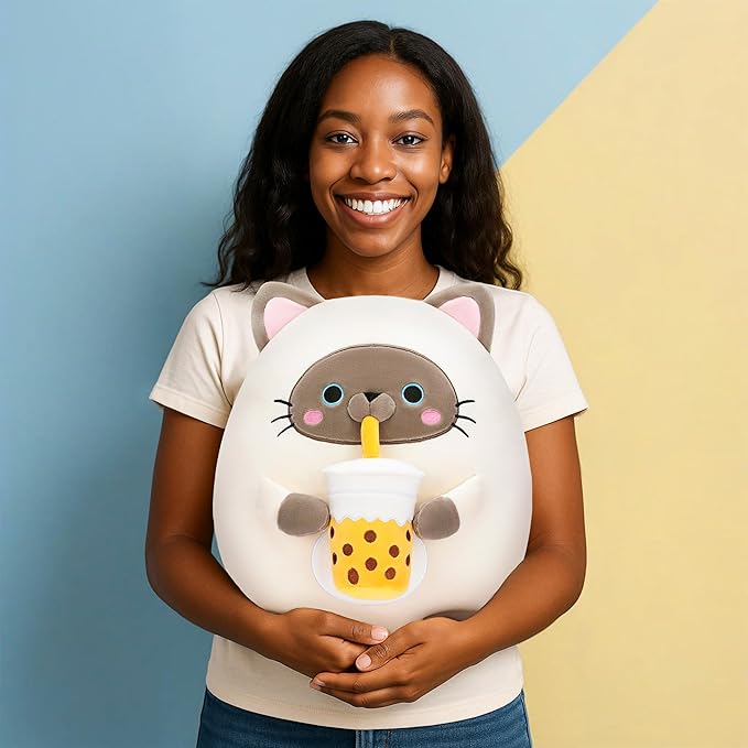 Original 13-inch Large Siamese Cat Plush Pillow Stuffed Animal Toy,Big Size Cute Soft Fat Hugging Cuddle Huggable Plushie,Gift for Kids