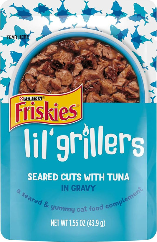 Purina Friskies Gravy Wet Cat Food Lickable Cat Treats, Lil' Grillers Seared Cuts With Tuna - (Pack of 16) 1.55 oz. Pouches