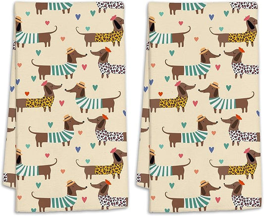 Cute Dog Hand Towels Set of 2,Dachshunds Hearts Bath Hand Towels for Bathroom Decorative Soft Absorbent Dish Towels for Kitchen Bathroom Gym Hotel Spa Sport 16x24 Inches