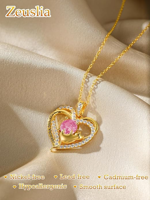 Birthstone Cat Necklaces,925 Sterling Silver Cat Necklace Heart Pendant for Women,Dainty Animal Jewelry for Her,Wedding Anniversary Birthday Gifts for Women Mom Grandma