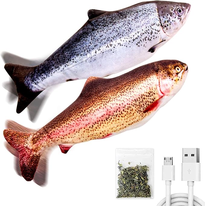 TOOGE 2 Pack 11" Floppy Fish Cat Toys with SilverVine and Catnip for Indoor Cats Interactive Flopping Fish Cat Kicker Catnip Toys for Cats Puppy Small Dogs