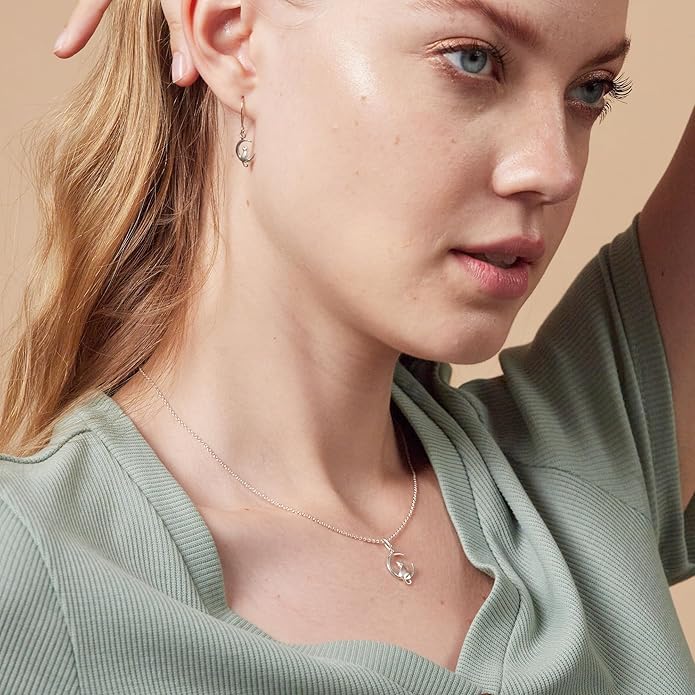 Boma Jewelry Sterling Silver Cat in the Crescent Moon Pendant Necklace, 18 Inches