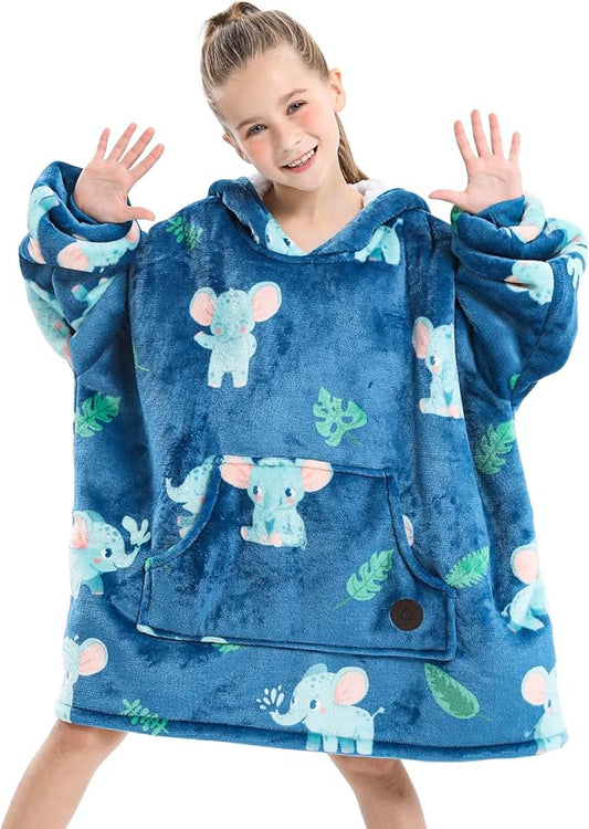 THREE POODLE Wearable Blanket Hoodie for Kids, Oversized Sherpa Sweatshirt Blanket with Giant Hood, Warm Cozy Hooded Blanket, for Kids Girls Boys