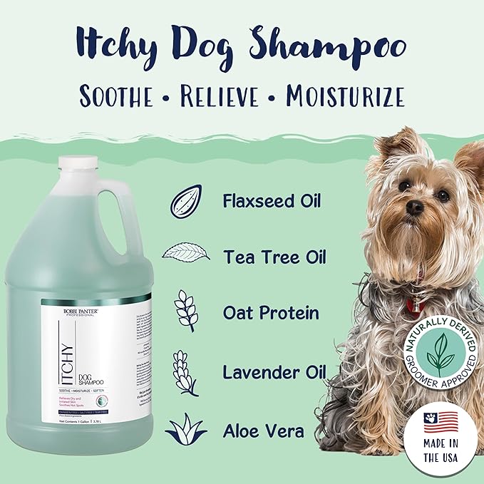 Bobbi Panter Dog Shampoo - Made in USA - All Natural Formula for Itch Relief & Soothing Skins, Concentrated 16:1 for Professional Groomers - Green Apple Scent, 1 Gallon (Case of 4)