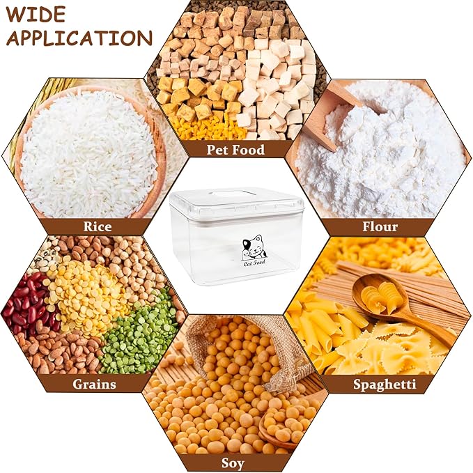 Cat Food Storage Container with Scoop,Plastic Pet Food Container With Flip Up Lid,Cat Food Treats Storage Bin,Keep Food Dry and Fresh,Stackable,Hold up to 6~7Lbs-BPA Free