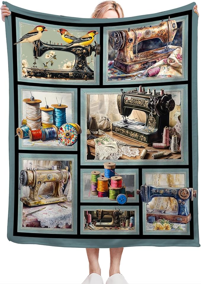 Ultra Soft Cozy Fleece Fuzzy Plush Throw Blanket - Sewing Machine Decor Gifts for Women, Girls & Adults - 50"x40"