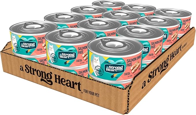 A Strong Heart Canned Wet Cat Food, Salmon Dinner Paté - 3 oz Cans (Pack of 24), Made in The USA with Real Salmon