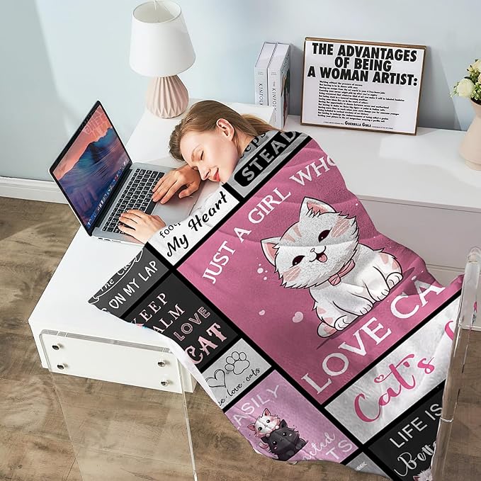 Just a Girl Who Loves Cats Blankets for Cat Lovers, Cat Lover Gifts for Girls, Gifts for Cat Lovers, Cat Themed Gifts for Women, Cat Lady Gifts Blanket for Women 60" x 80"