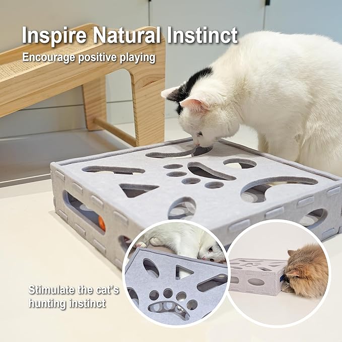 Meeyoview Cat Toys, Interactive Cat Puzzle Toy for Indoor Cats, Soft Felt Cat Ball Games Box, Maze Game Toy for Kitten