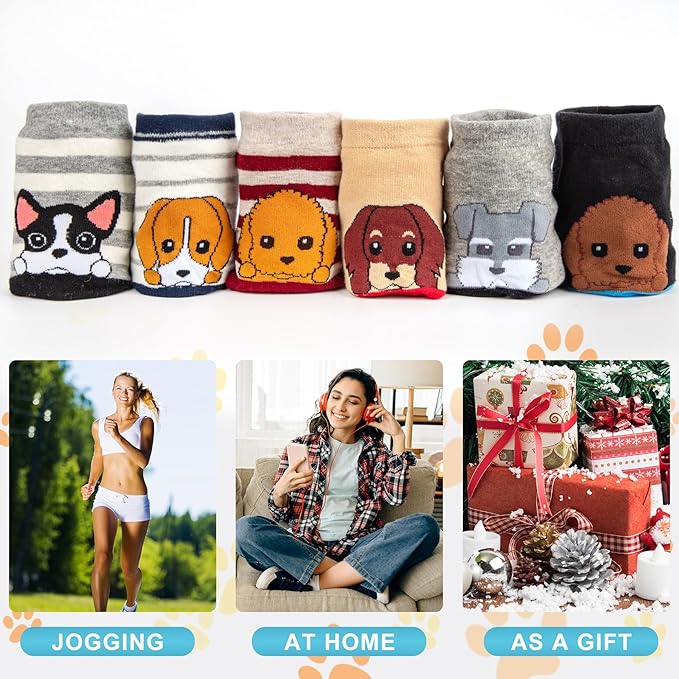 6 Pairs Women's Cute Cat Socks, Funny Novelty Animal Print Crew Cotton Socks Christmas Gifts for Women Girls