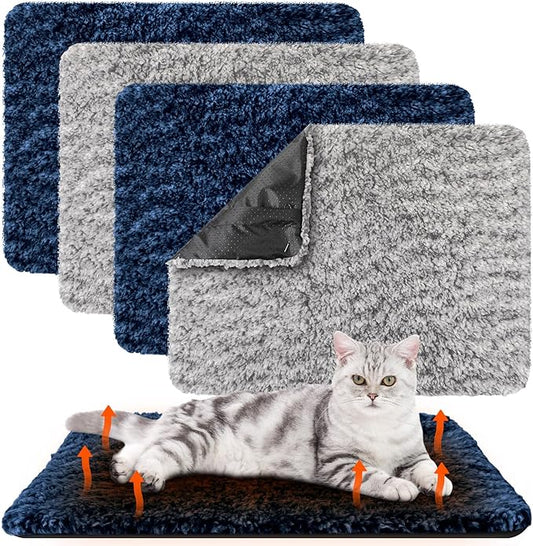 4 Pack Self Warming Cat Pads Self Heating Cat Mat Thermal Pads for Small Dogs Washable Pet Kennel Pad Crate Bed Mat with Removable Covers for Indoor Outdoor Pet