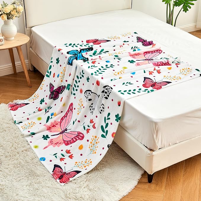 JameswishButterfly Throw Blanket for Girls Women Watercolor Butterfly Blanket Soft Fuzzy Flannel Bed Blanket Plush Butterfly Birthday Gifts for Women Girls Mom Kids Adults,50”x60”
