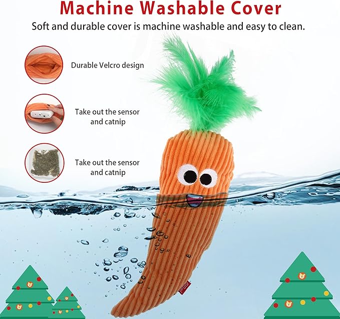 Gigwi Cat Toys Flapping Carrot with Catnip, Moving Activated Cat Kicker and Chew Toy, Automatic Motion Kitten Toys, Flappy Wiggle for Cat Exercise, Interactive Cat Toys with USB Rechargeable