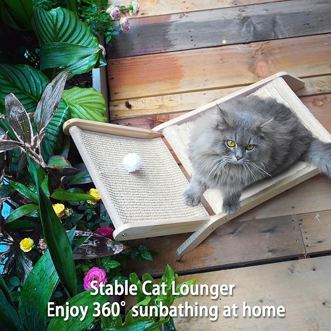 PETKARAY Beach Chair Cat Hammock, Elevated Cat Beds for Indoor Cats, Original Cozy Cat Lounger with Sisal Scratcher and Toy Ball